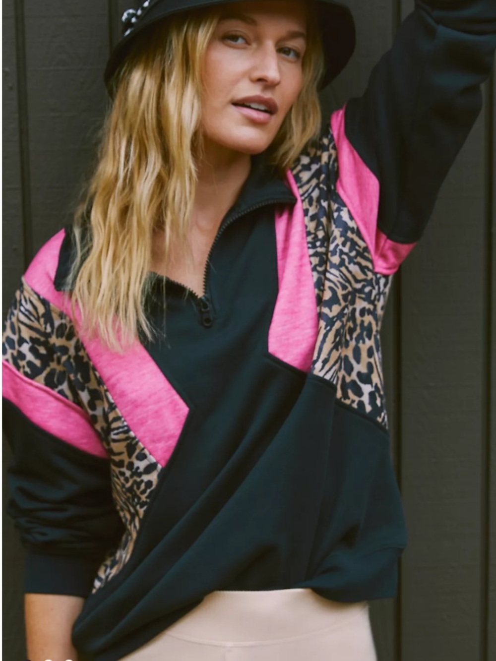 Beach Riot Maxine Half Zip Colorblock Sweatshirt Amour Leopard Women’s Medium